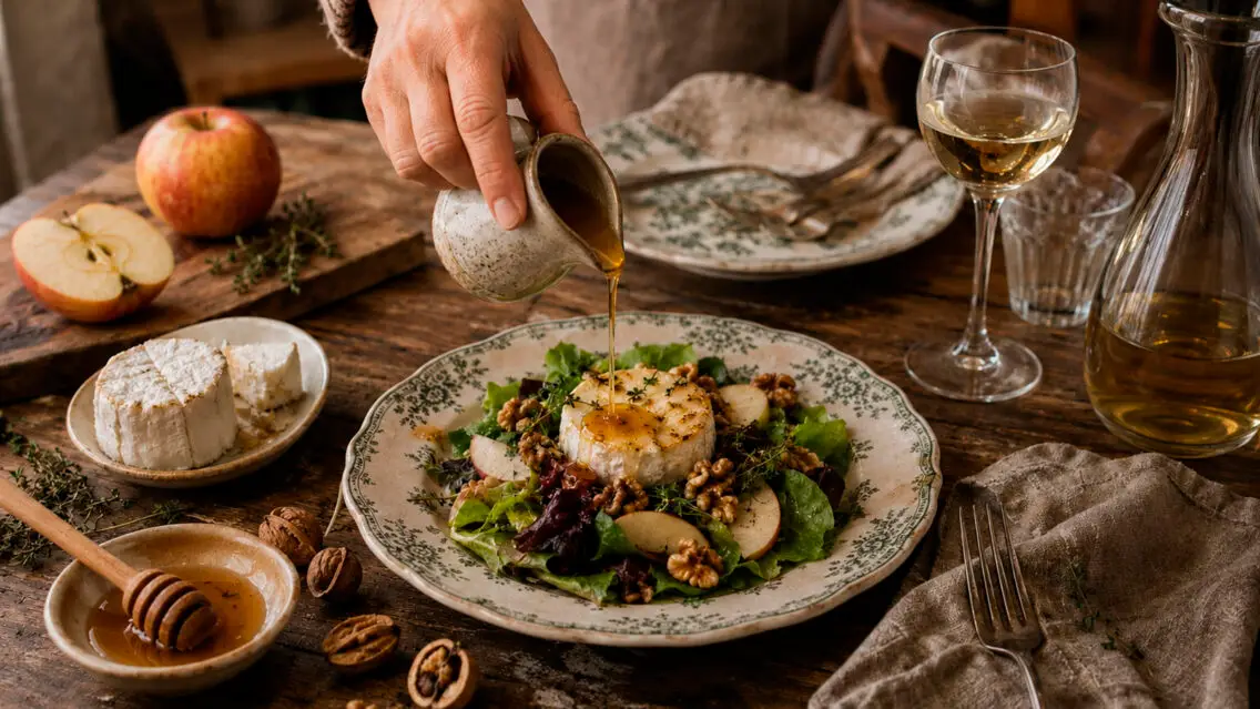 Amanida tèbia amb formatge de cabra dels Pirineus i nous