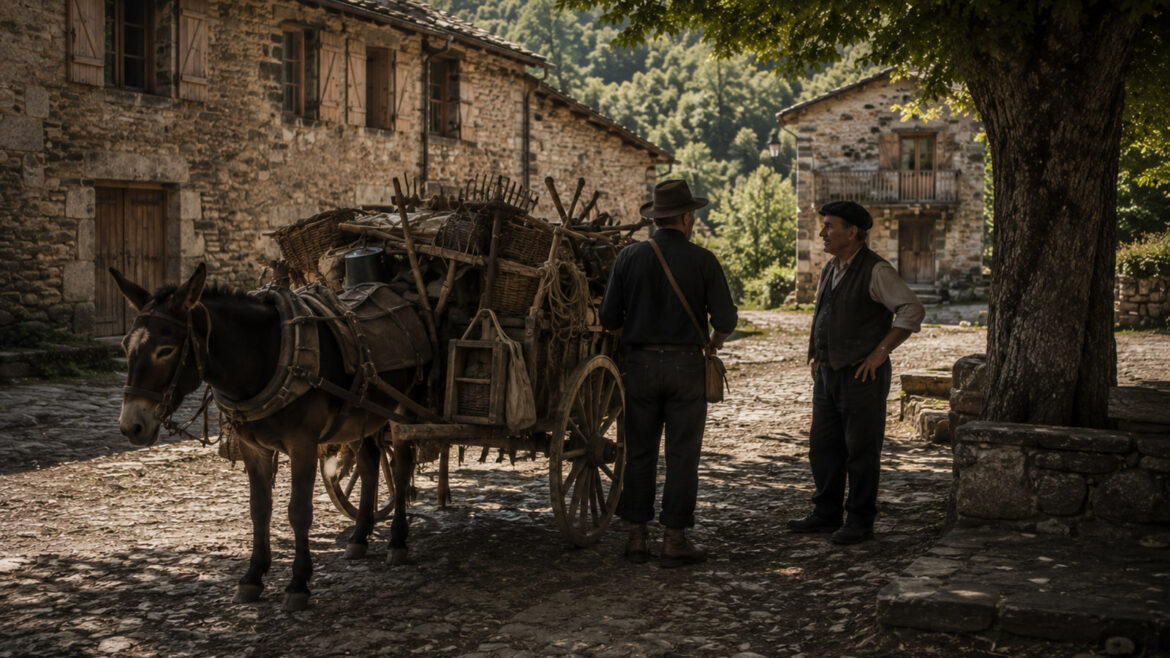 un traginer arriba a un poble del pirineu