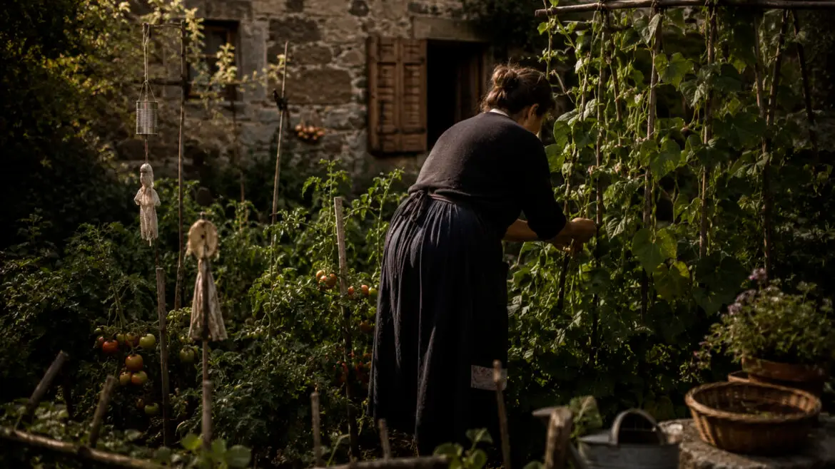 Una dona treballa a l'hort de casa seva