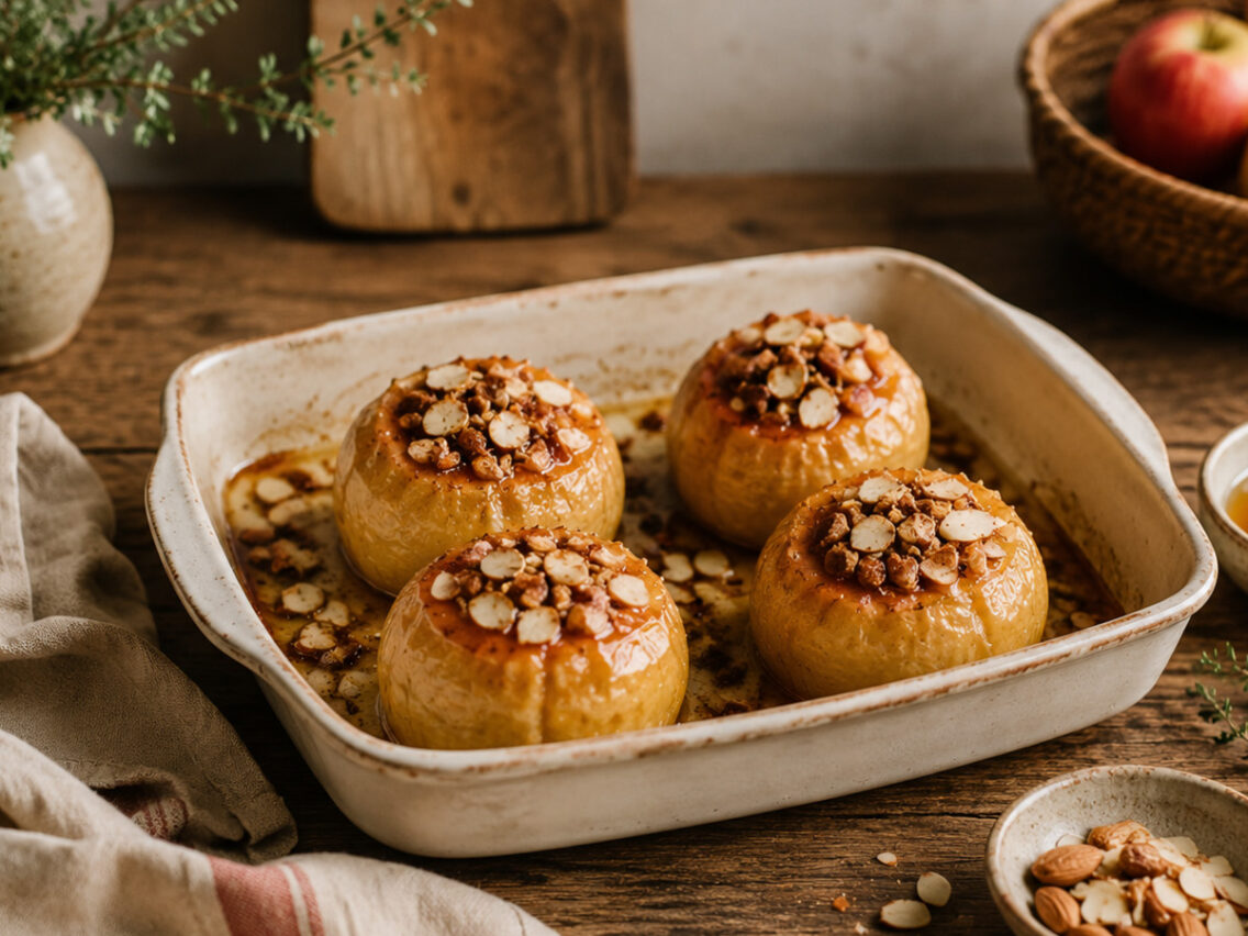 Pomes al forn amb mel, canyella i ametlles
