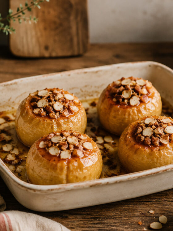 Pomes al forn amb mel, canyella i ametlles