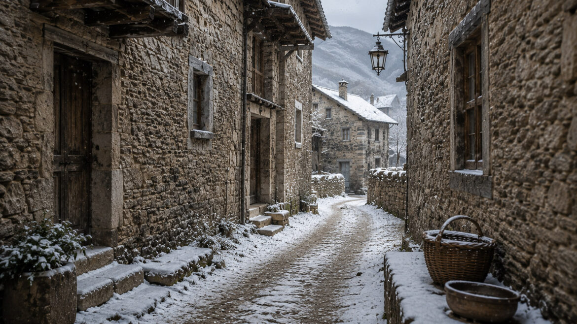 Un carrer d'un poble dels pirineus a l'hivern
